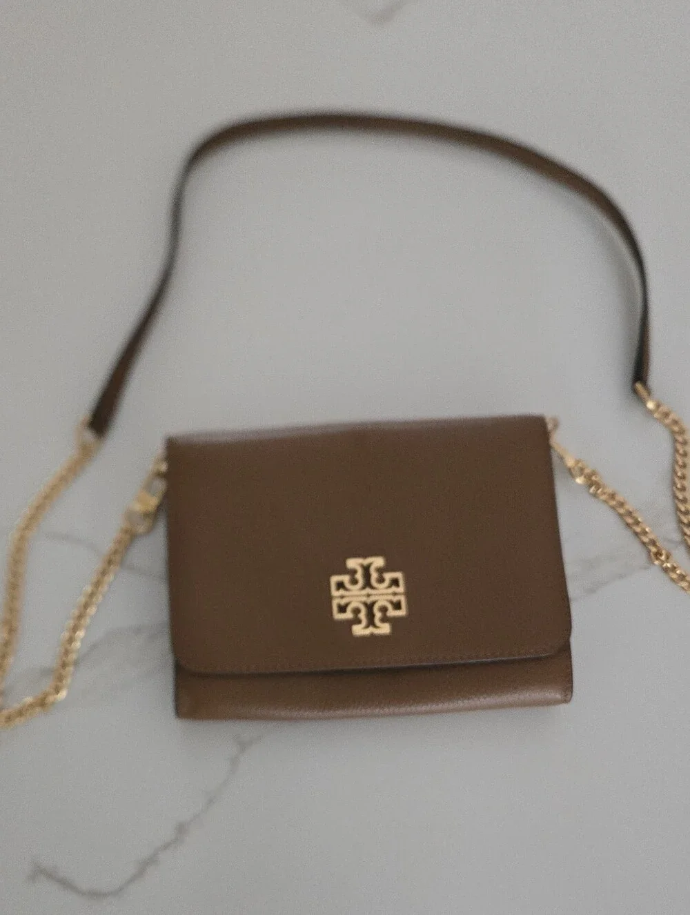 Tory Burch Brown Leather Crossbody with Gold Logo